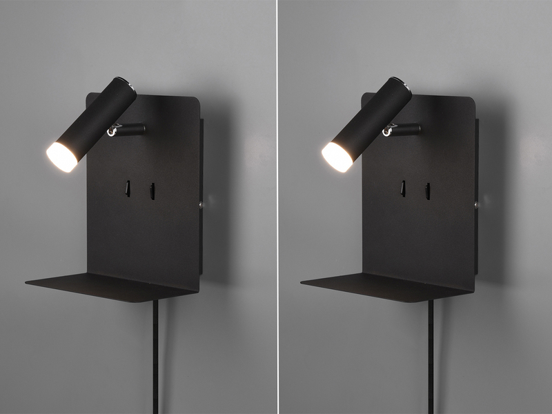 2er Set LED Wandspots Schwarz mit Schalter, Stecker & USB, Breite 16cm