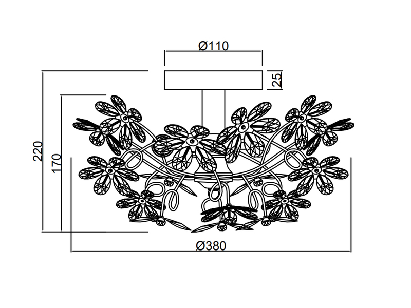 Verspielte LED Deckenleuchte im floralen Design, Chrom Multicolor Ø 38cm