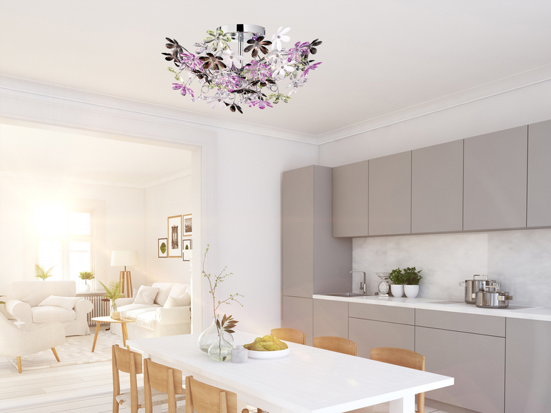 Verspielte LED Deckenleuchte im floralen Design, Chrom Multicolor Ø 51cm