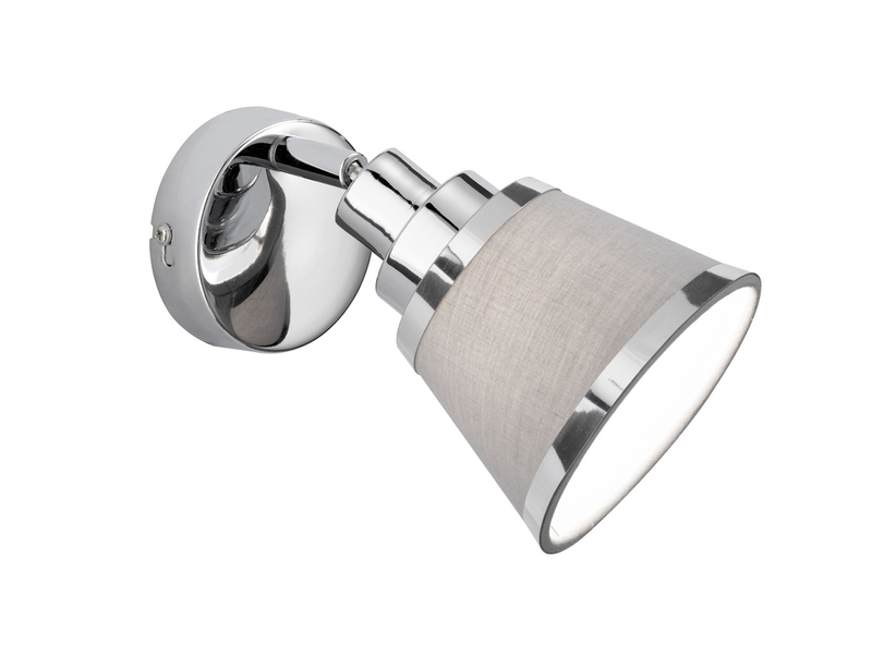 Wandstrahler ZOON Silber Chrom mit Stoffschirm Grau, Breite 12cm