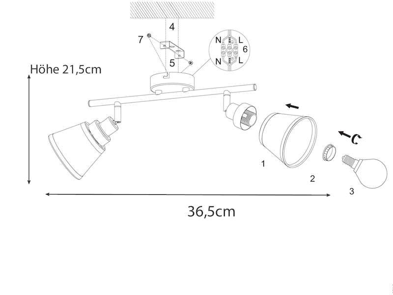 Deckenstrahler ZOON 2-flammig mit Stoffschirmen in Grau, Breite 36,5cm