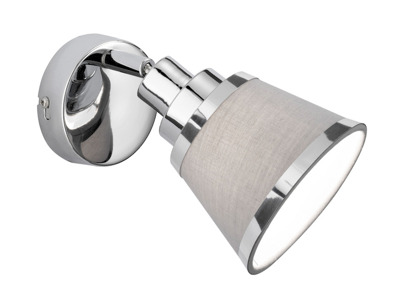 LED Wandstrahler Chrom glänzend mit Stoffschirm Grau, Breite 12cm