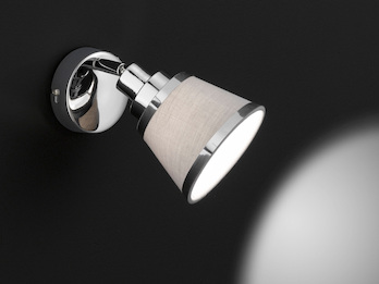 LED Wandstrahler Chrom glänzend mit Stoffschirm Grau, Breite 12cm