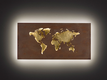 LED Wandleuchte "Landkarte" indirekte Beleuchtung Gold, Breite 60cm