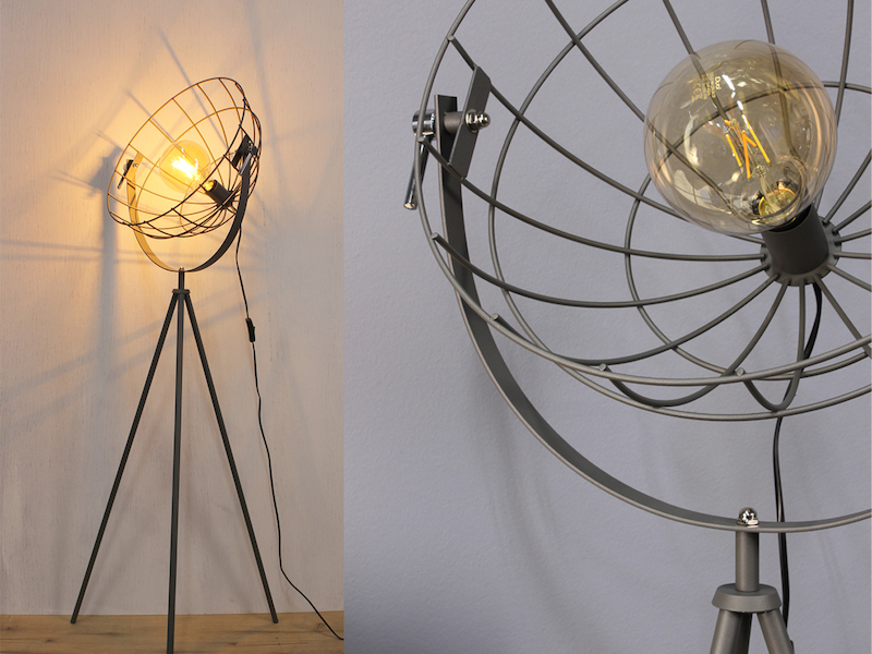 Retro Stehleuchte LED GRID schwenkbarer Gitterschirm aus Metall Anthrazit, 146cm