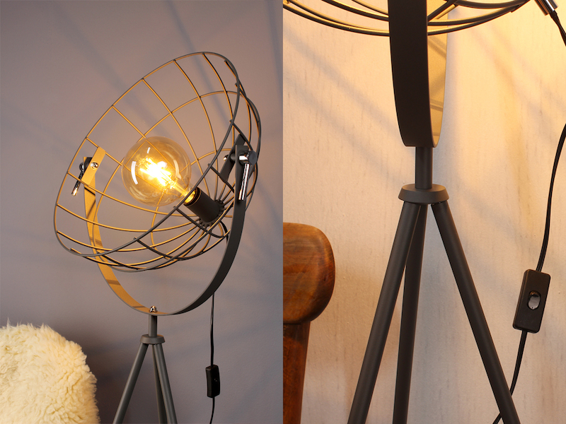 Retro Stehleuchte LED GRID schwenkbarer Gitterschirm aus Metall Anthrazit, 146cm