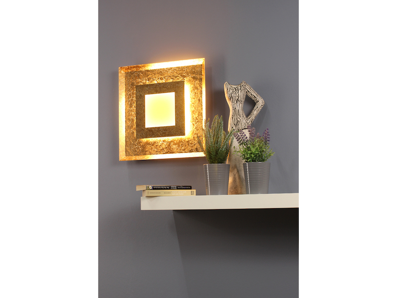Luxuriöse LED Innenleuchte WINDOW für Wand & Decke, Blattgold Design eckig 39cm