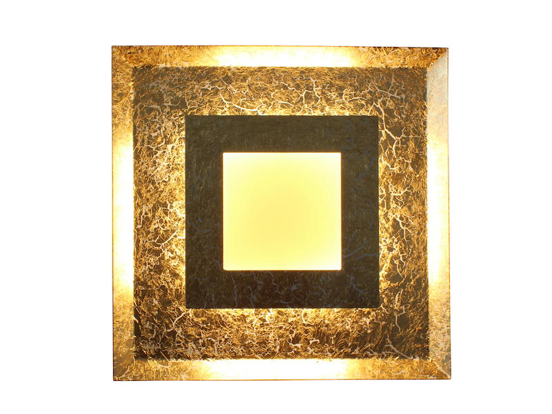 LED Innenleuchte WINDOW für Wand & Decke, Blattgold Design, Quadrat 39cm