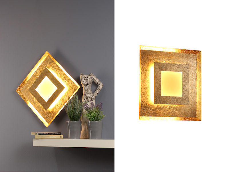 LED Innenleuchte WINDOW für Wand & Decke, Blattgold Design, Quadrat 39cm