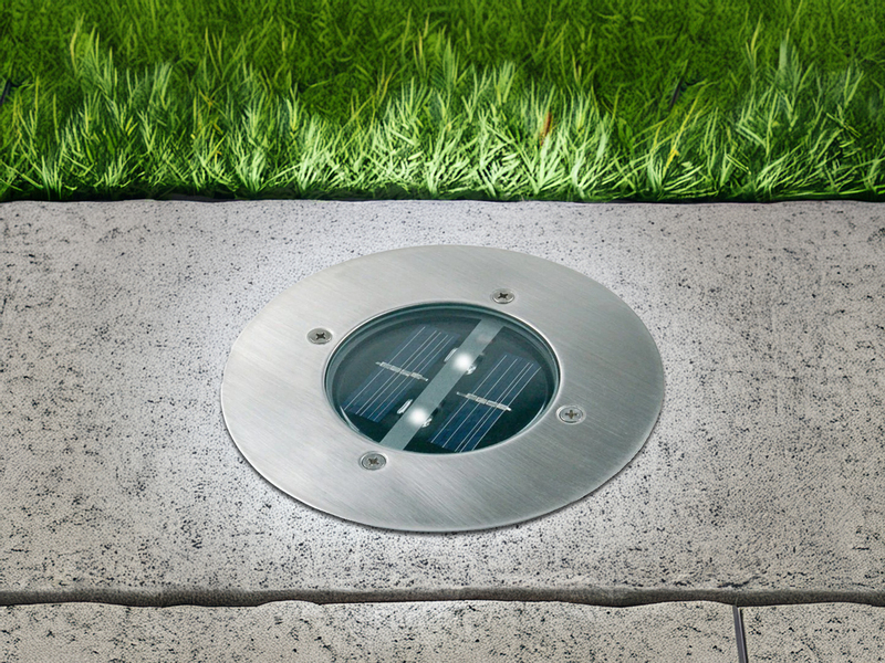 Solar LED Bodeneinbaustrahler CARLO für Außen, Edelstahl rund Ø14cm IP67