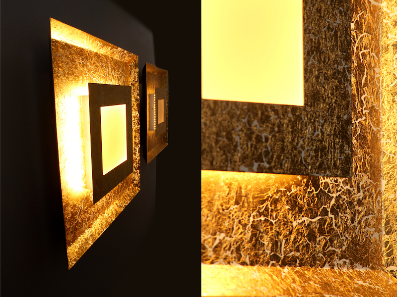 Luxuriöse LED Innenleuchten für Wand & Decke 2er SET Blattgold Design eckig 39cm