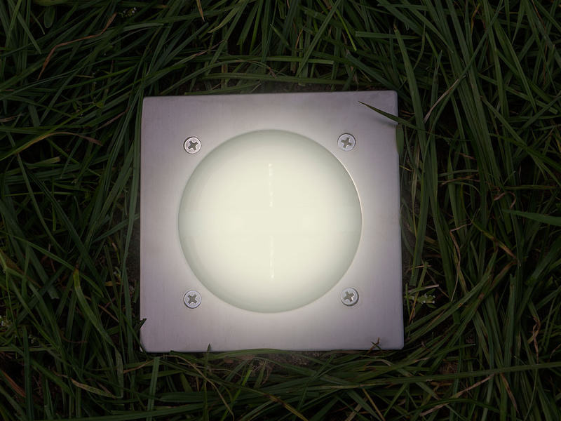 Solar LED Bodeneinbaustrahler CARLO für Außen, Edelstahl 4-eckig 10x10cm, IP67