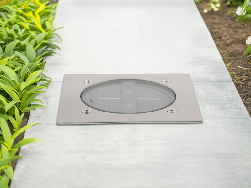 Solar LED Bodeneinbaustrahler CARLO für Außen, Edelstahl eckig 10x10cm, IP67