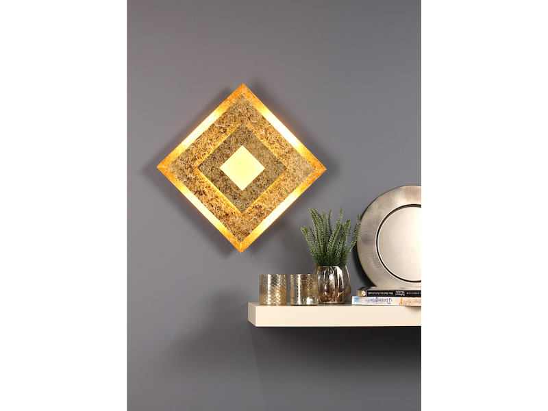 Dimmbare LED Wandleuchte WINDOW im Blattgold Design, Quadrat 32cm