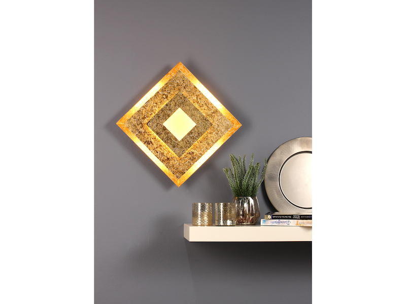 Luxuriöse LED Innenleuchte WINDOW für Wand & Decke, Blattgold Design eckig 32cm