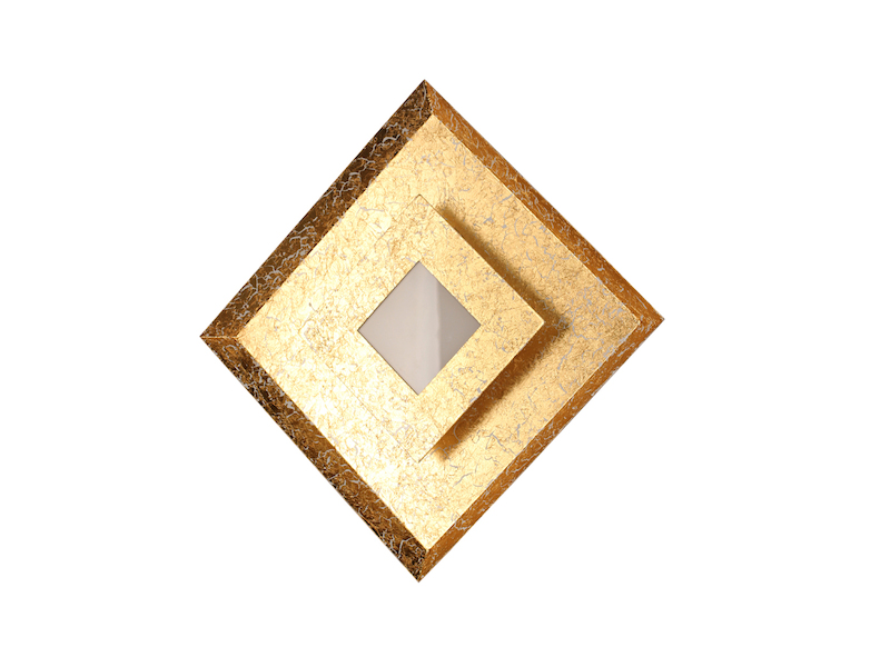 Dimmbare LED Wandleuchte WINDOW im Blattgold Design, Quadrat 32cm