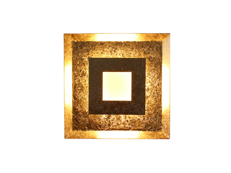 Dimmbare LED Wandleuchte WINDOW im Blattgold Design, Quadrat 32cm