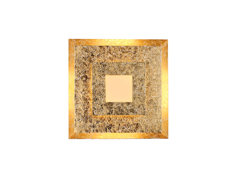 Dimmbare LED Wandleuchte WINDOW im Blattgold Design, Quadrat 32cm