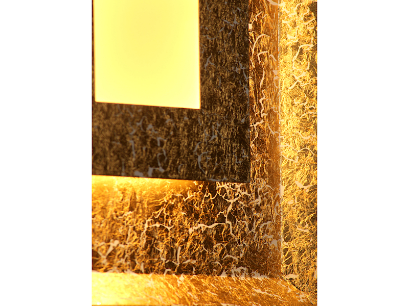 Dimmbare LED Wandleuchte WINDOW im Blattgold Design, Quadrat 32cm