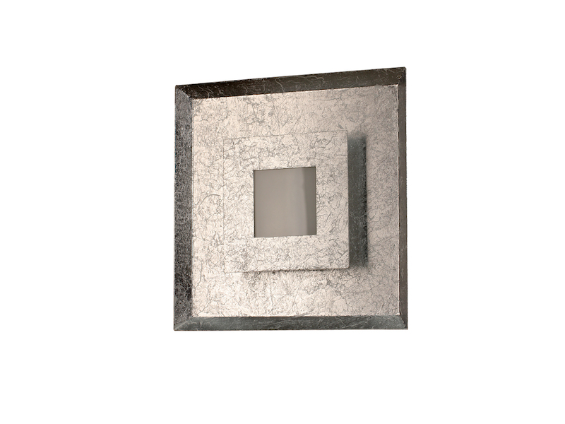 Dimmbare LED Wandleuchte WINDOW im Blattsilber Design, Quadrat 32cm