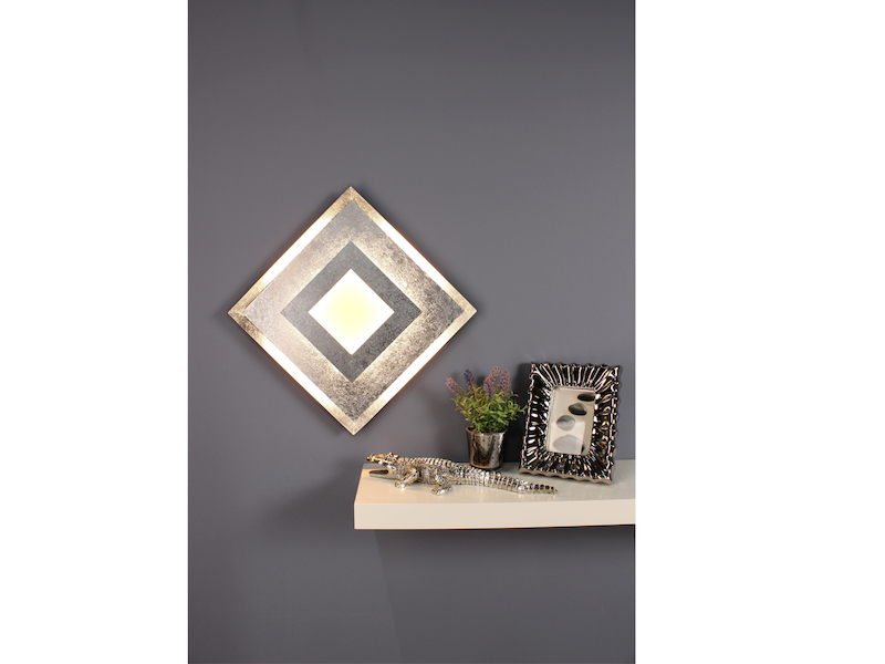 Dimmbare LED Wandleuchte WINDOW im Blattsilber Design, Quadrat 32cm