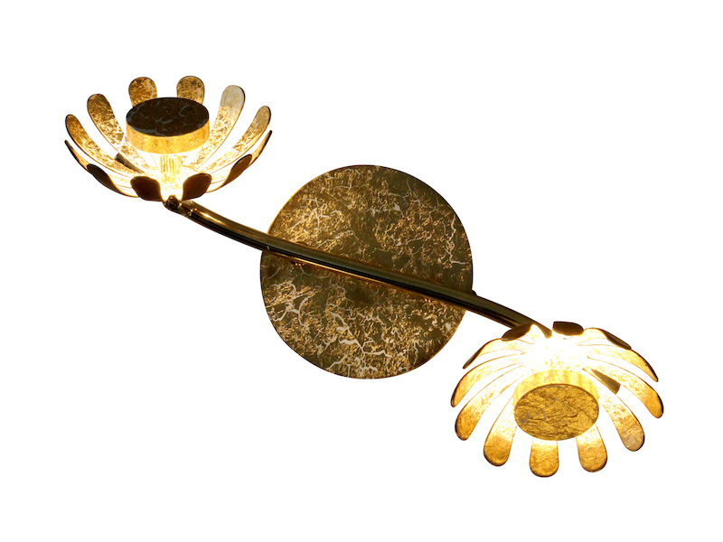 LED Deckenstrahler BLOOM 2-flammig, Metall in Blattgold, Breite 30cm