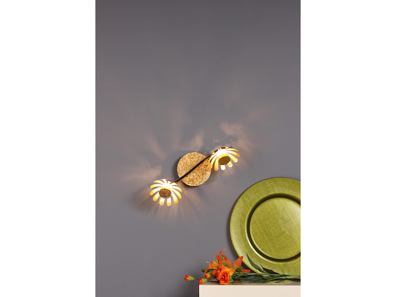 LED Deckenstrahler BLOOM 2-flammig, Metall in Blattgold, Breite 30cm