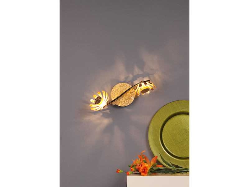 LED Deckenstrahler BLOOM 2-flammig, Metall in Blattgold, Breite 30cm