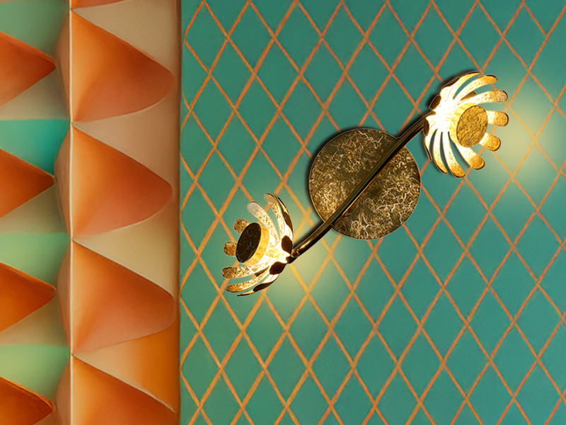 LED Deckenstrahler BLOOM 2-flammig, Metall in Blattgold, Breite 30cm