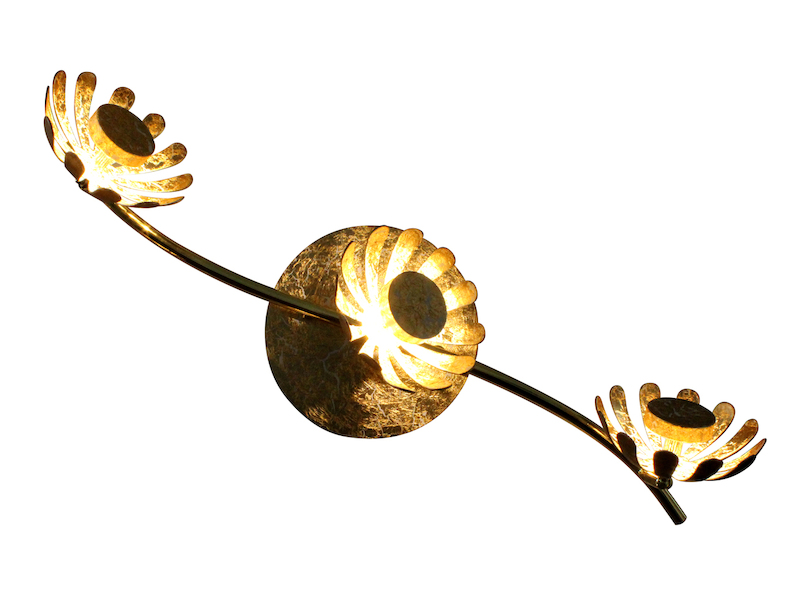 LED Deckenstrahler BLOOM 3-flammig, Metall in Blattgold, Breite 50cm