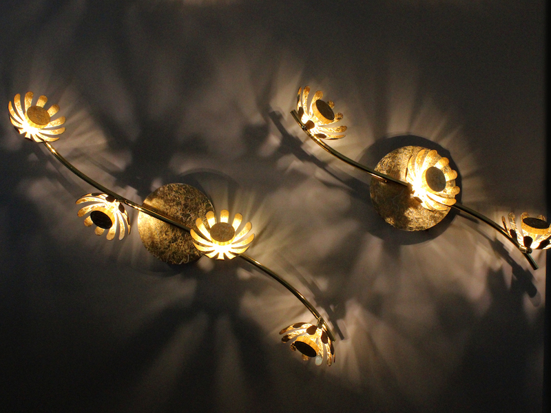 LED Deckenstrahler BLOOM 3-flammig, Metall in Blattgold, Breite 50cm