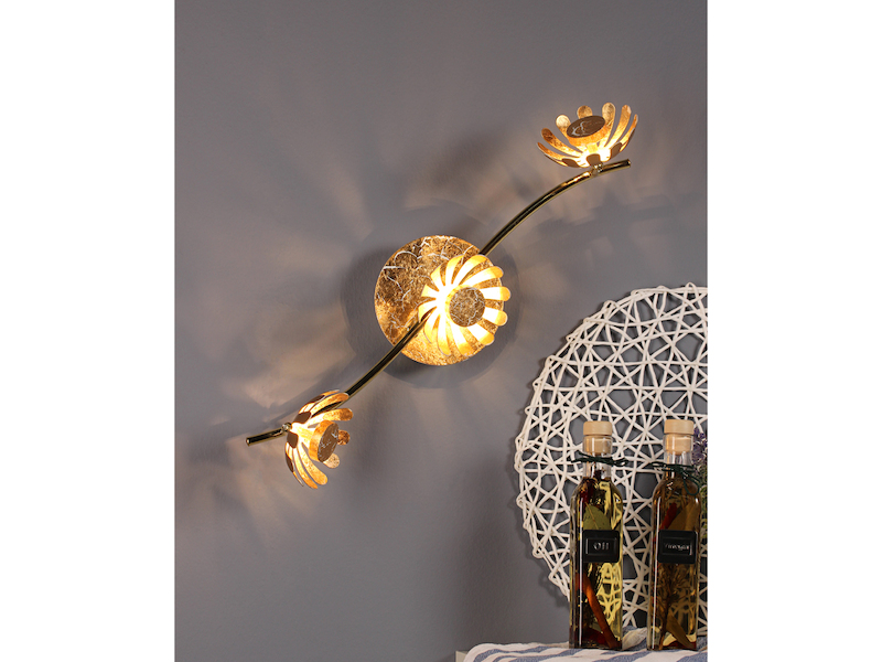 LED Deckenstrahler BLOOM 3-flammig, Metall in Blattgold, Breite 50cm
