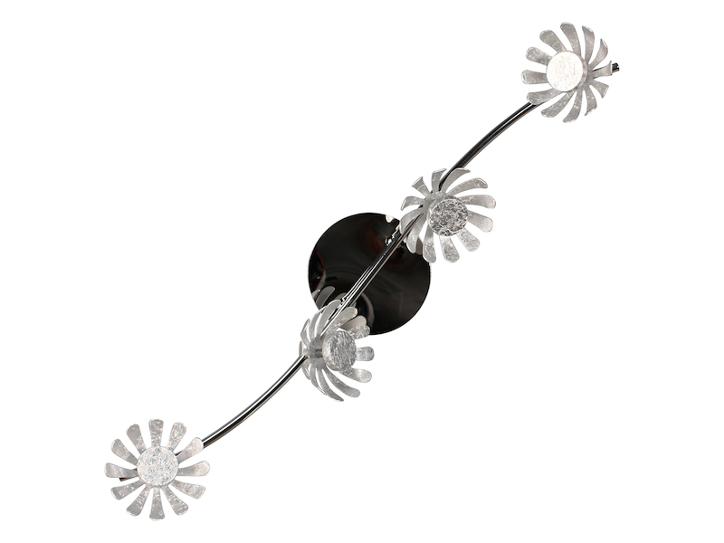 Vierflammige LED Deckenleuchte BLOOM aus Metall in Blattsilber mit Blumen Motiv