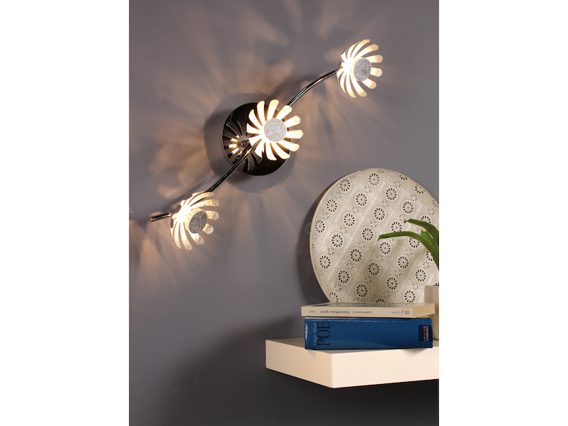 LED Deckenstrahler BLOOM 3-flammig, Metall in Blattsilber, Breite 50cm