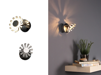 Einflammige LED Wandlampen im 2er SET aus Metall in Blattsilber mit Blumen Motiv