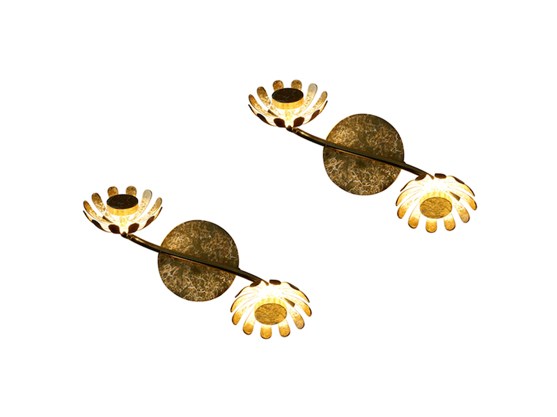 2er SET LED Deckenstrahler 2-flammig, Metall in Blattgold, Breite 30cm