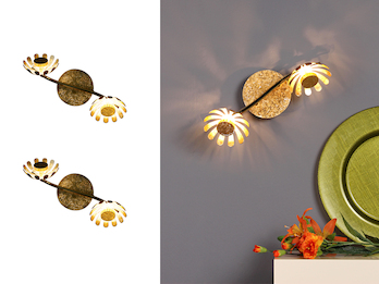 Zweiflammige LED Deckenlampen im 2er SET aus Metall mit Blattgold Design