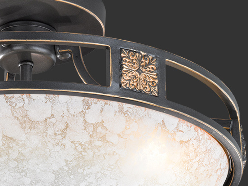 Rustikale LED Deckenleuchte Rostoptik mit Glasschirm Alabasterfarben Ø 42cm