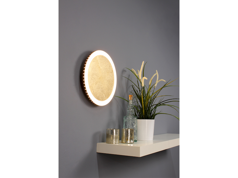 LED Wandleuchte MOON für Wand & Decke, Spiegel Design Blattgold, Ø 30cm