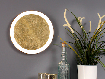 LED Wandleuchte MOON für Wand & Decke, Spiegel Design Blattgold, Ø 30cm
