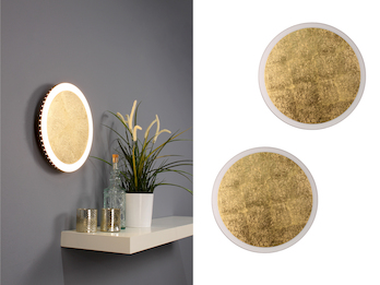 LED Wandlampen 2er SET für Wand & Decke Spiegel Design Blattgold Ø30cm