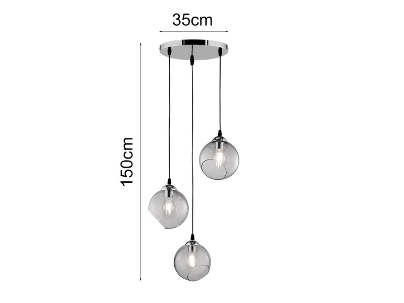 Pendelleuchte CLOONEY 3-flammig Ø 35cm mit Rauchglas Glaskugeln