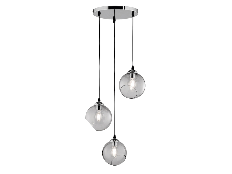 LED Pendelleuchte 3-flammig mit Rauchglas Glaskugeln, Ø 35cm