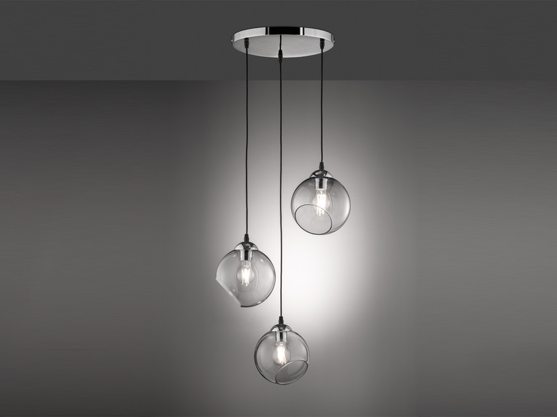 LED Pendelleuchte 3-flammig mit Rauchglas Glaskugeln, Ø 35cm