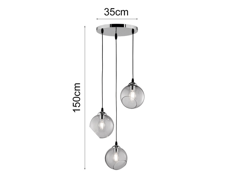 LED Pendelleuchte 3-flammig mit Rauchglas Glaskugeln, Ø 35cm