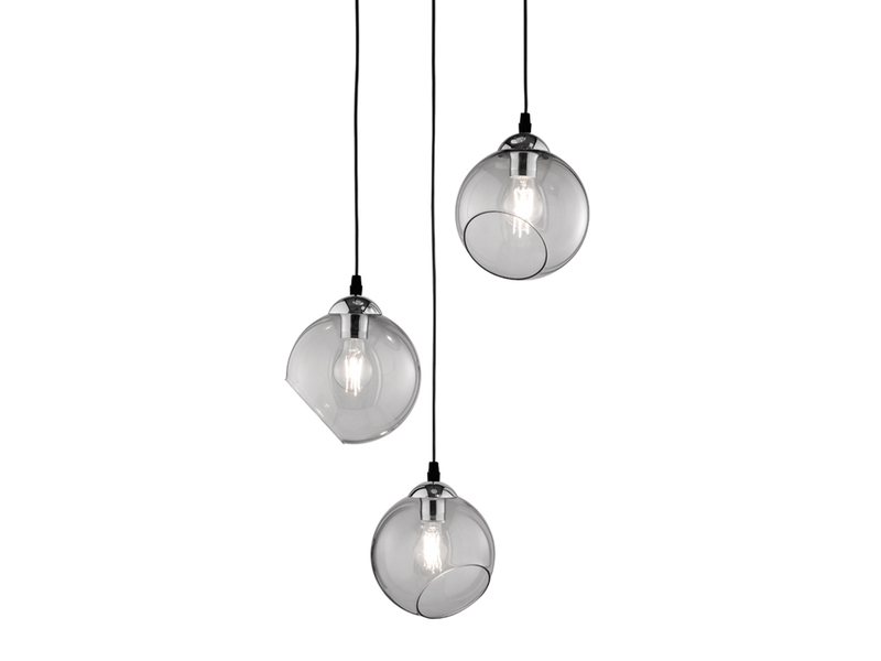 LED Pendelleuchte 3-flammig mit Rauchglas Glaskugeln, Ø 35cm