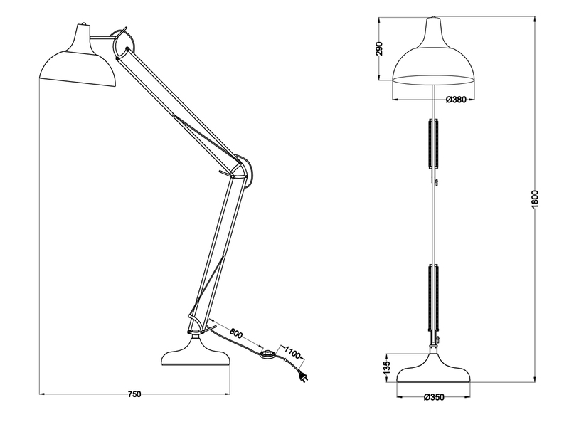 Große LED Stehleuchte Metall Schwarz / Gold im Industrial Style, 180cm