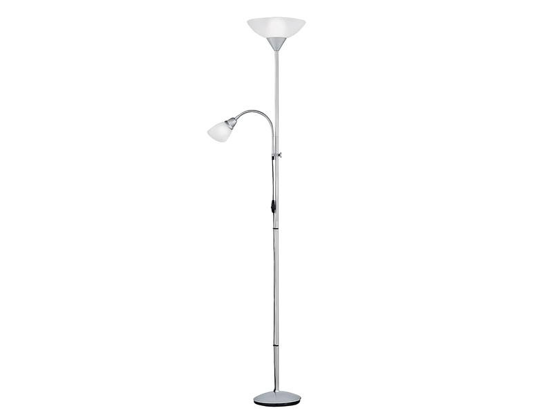 LED Deckenfluter Silber mit flexibler Leselampe, Höhe 180cm