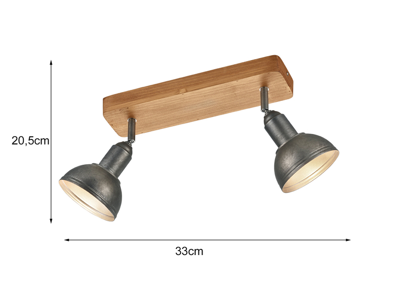 Holzbalken Deckenstrahler DELHI Silber Antik 2-flammig, Breite 33cm