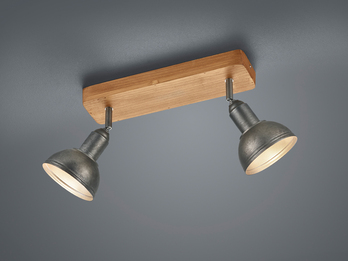 Holzbalken Deckenstrahler DELHI Silber Antik 2-flammig, Breite 33cm